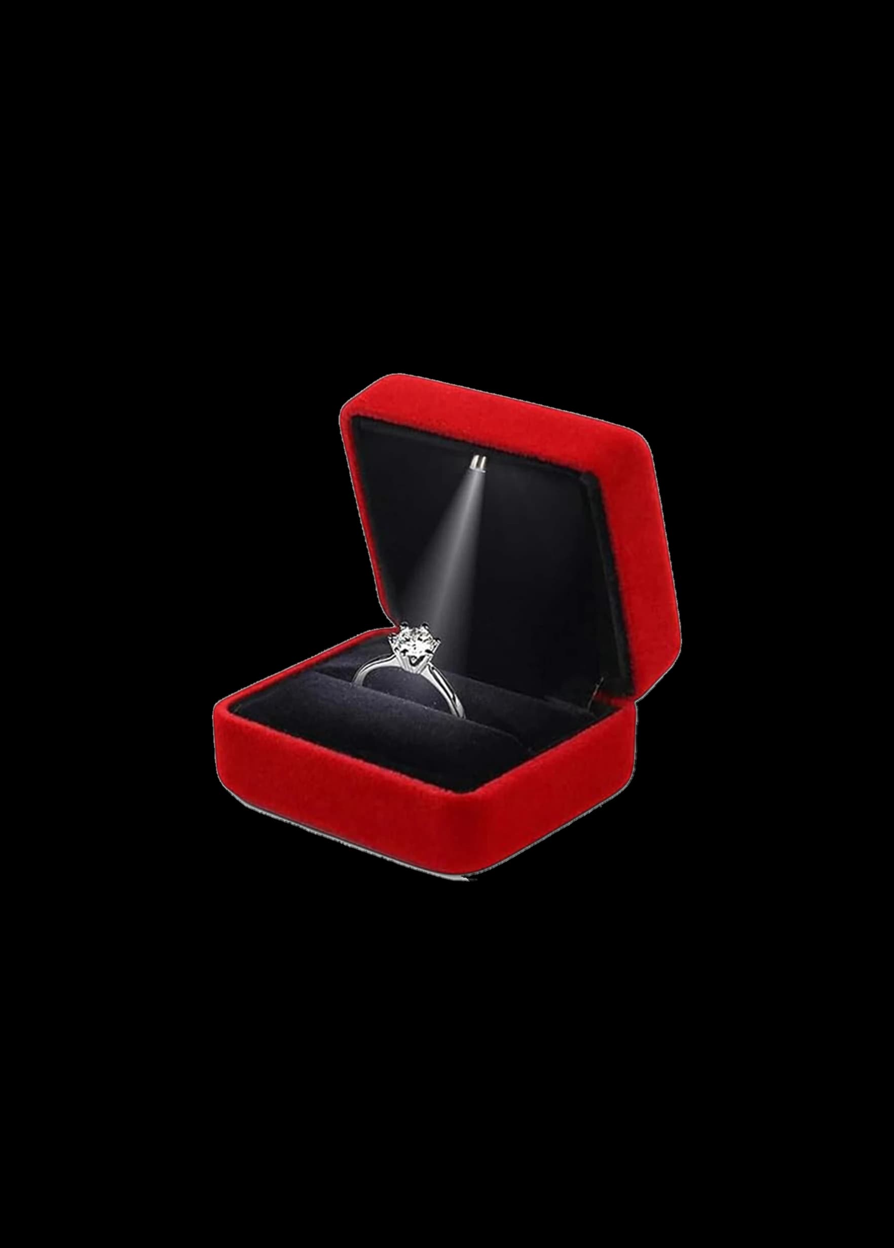 Ringbox aus rotem Samt Velvet mit LED – Elegante Ringschatulle mit Beleuchtung für Verlobung & Antrag
