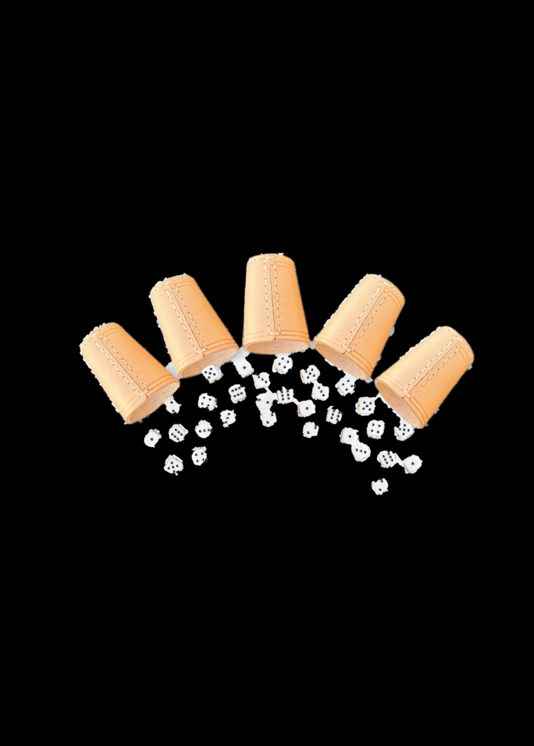 Leder Würfelbecher Set, 5 Becher mit 30 Würfeln, 16mm, Handgefertigt, 9cm Natur