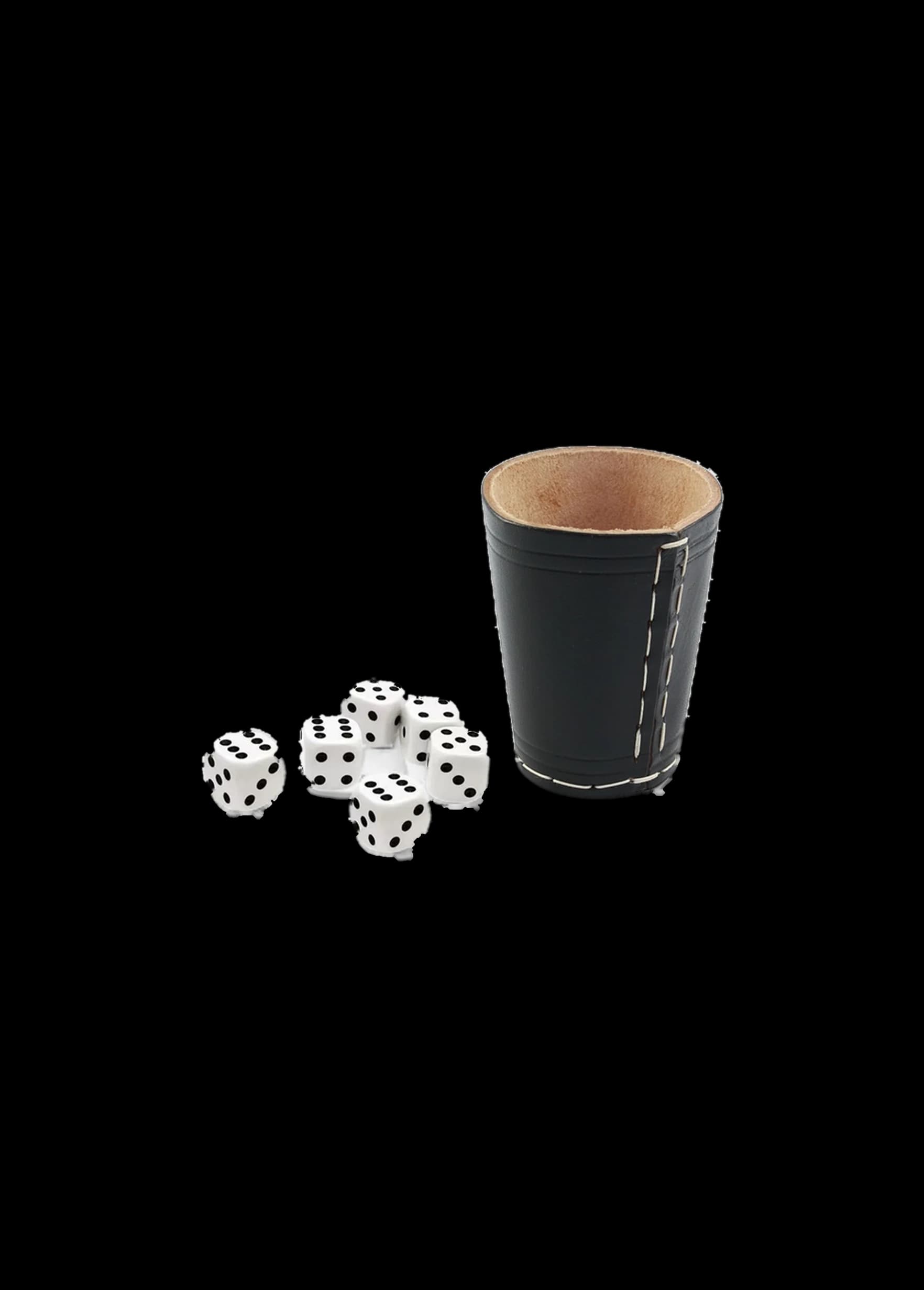 Würfelbecher aus Echtleder 5er Set – inkl. 30 Würfel (16 mm) – Handgefertigte Premium Lederbecher – Schwarz – 9 cm Höhe, 7 cm Ø – Ansicht 4