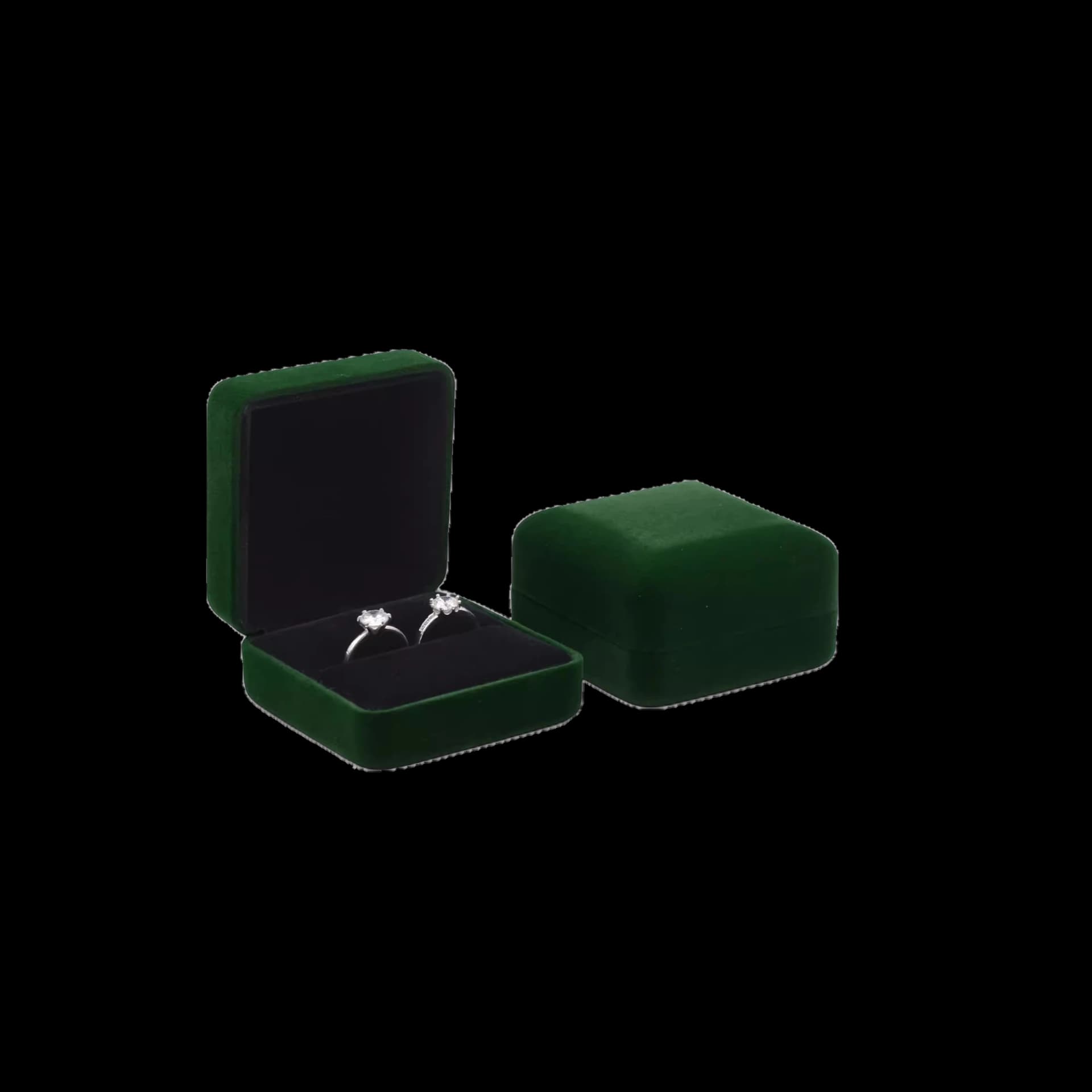 Edle Doppel-Ringbox aus Samt – Smaragdgrün, 7,5 × 7,5 × 4,2 cm