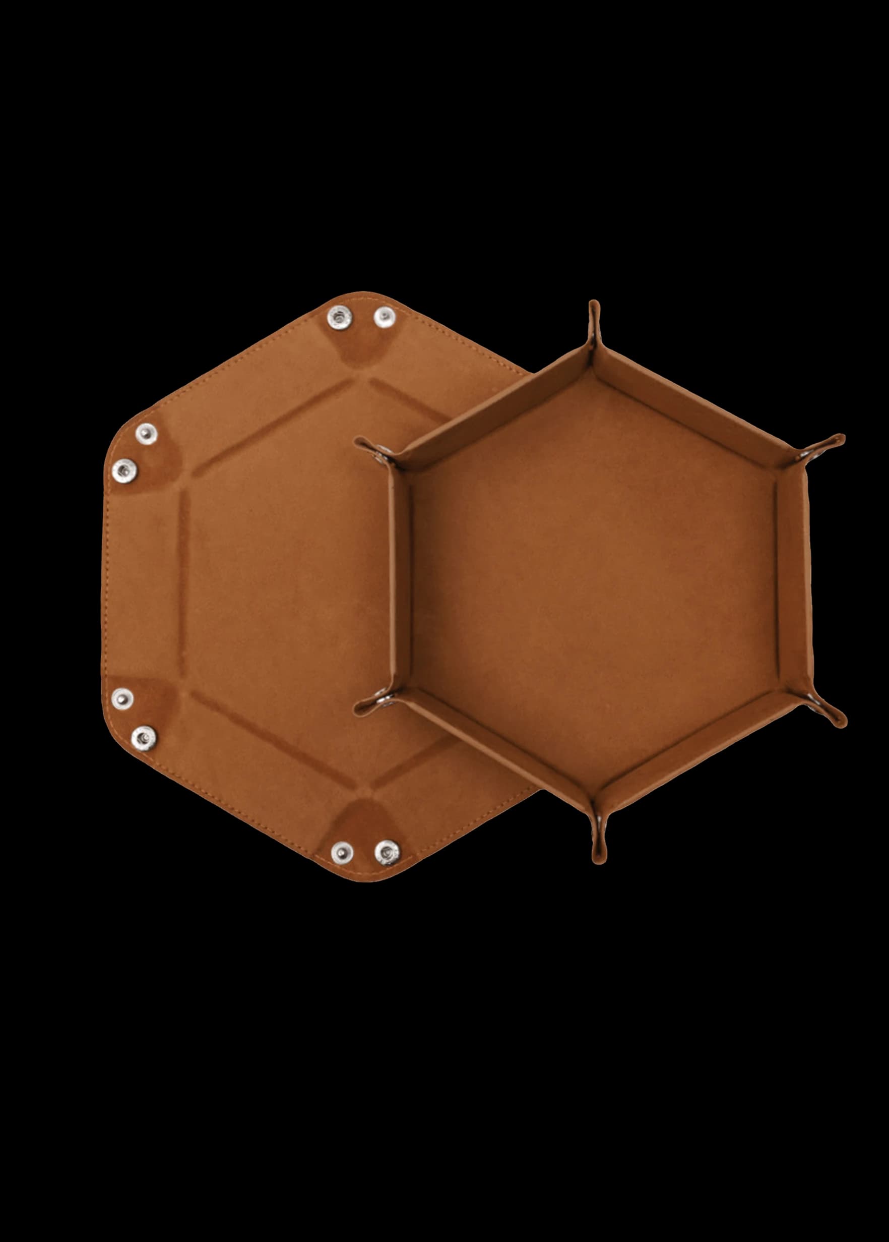 Würfelteller Hexagon faltbar – PU Leder & Samt Würfeltablett für Rollen- & Brettspiele – Faltbares Sechseck Würfel-Tablett (Braun)