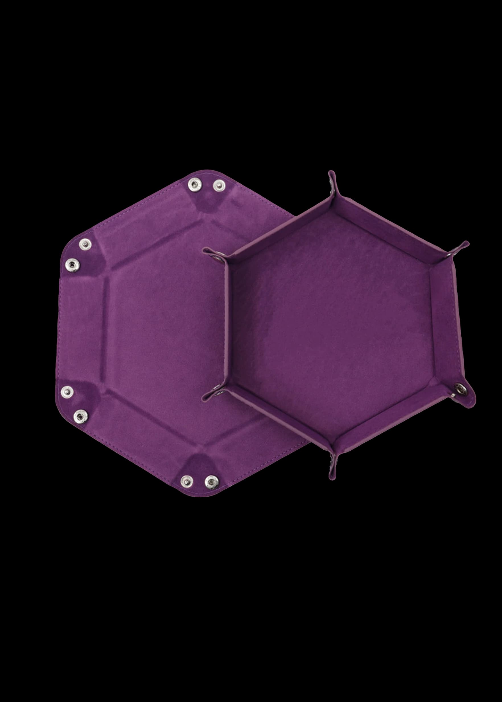Würfelteller Hexagon faltbar – PU Leder & Samt Würfeltablett für Rollen- & Brettspiele – Faltbares Sechseck Würfel-Tablett (Lila)