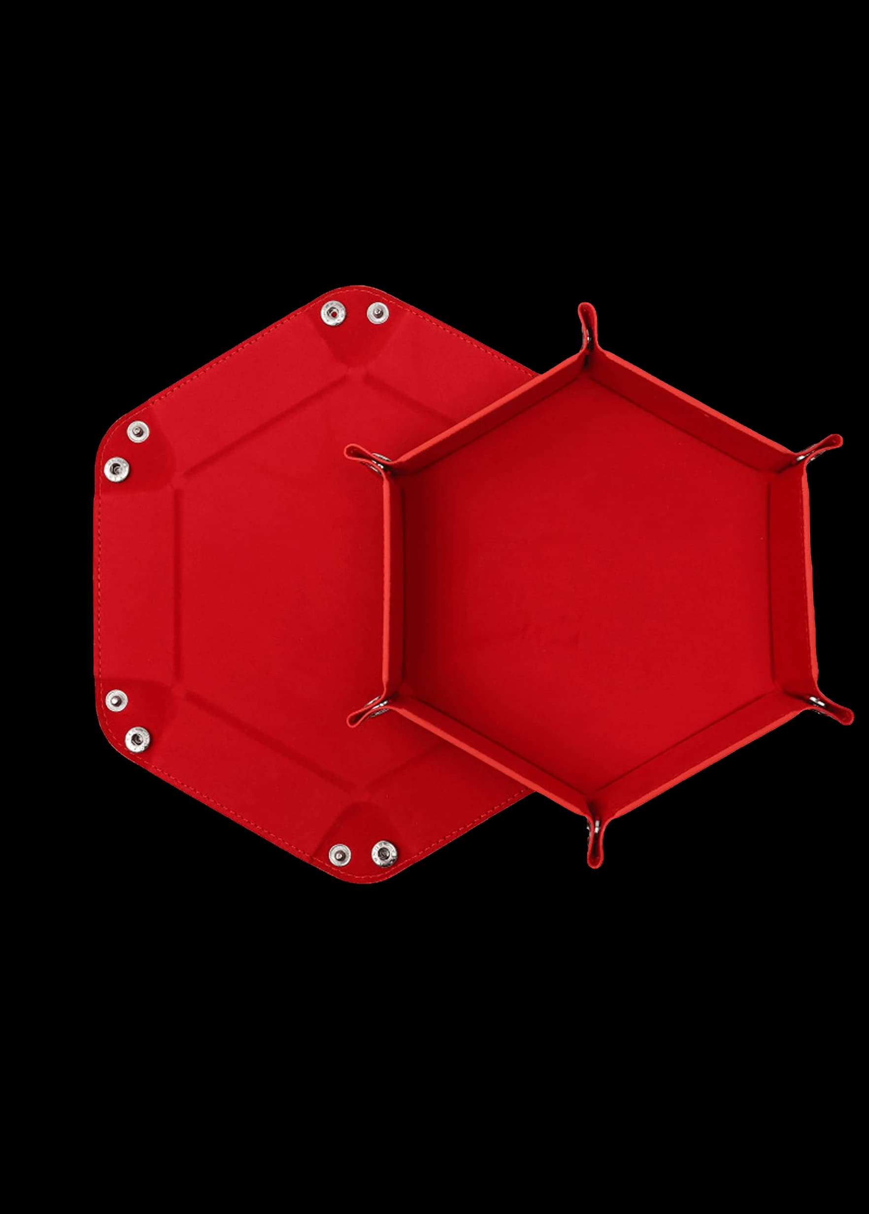 Würfelteller Hexagon faltbar – PU Leder & Samt Würfeltablett für Rollen- & Brettspiele – Faltbares Sechseck Würfel-Tablett (Rot)