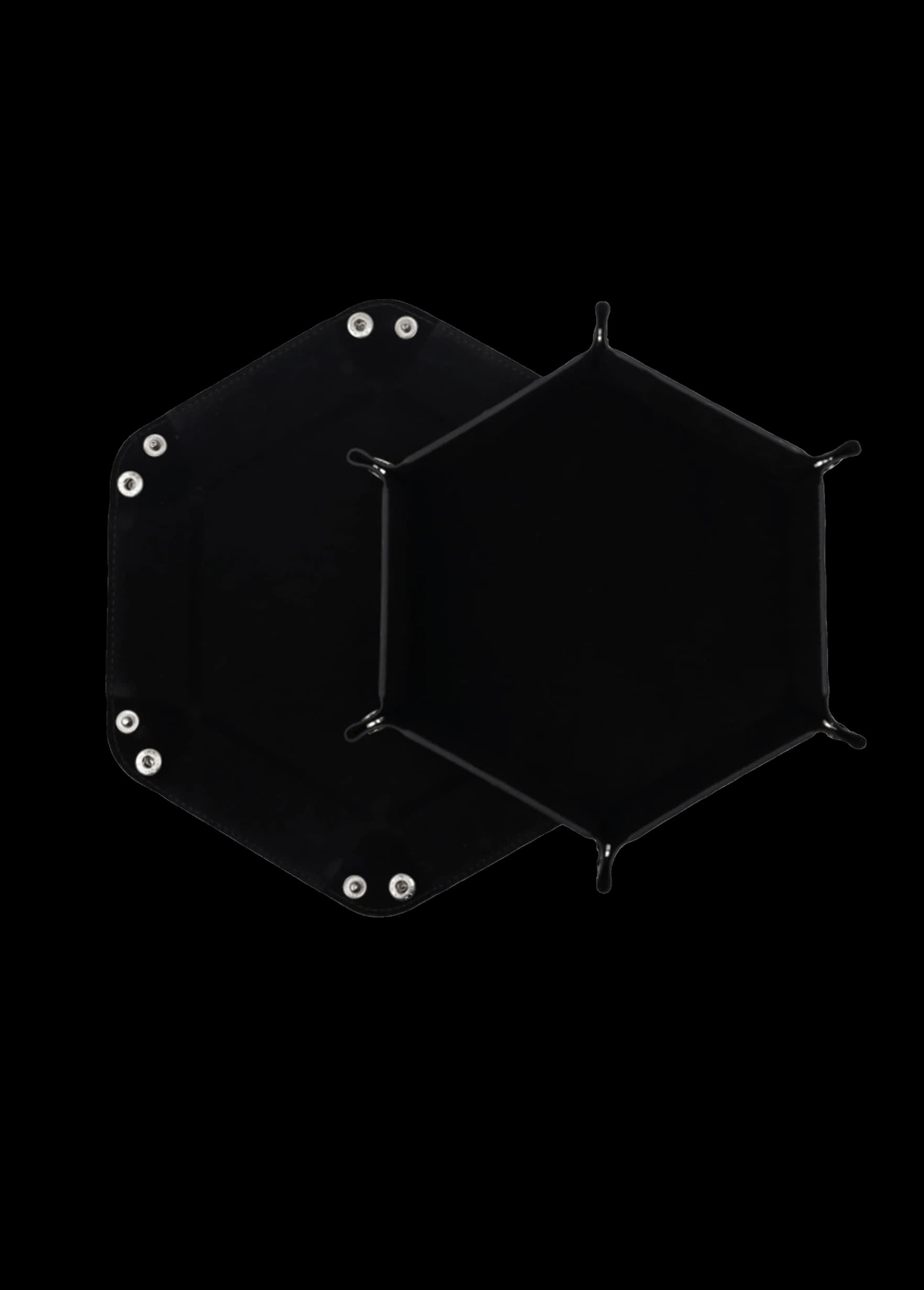 Würfelteller Hexagon faltbar – PU Leder & Samt Würfeltablett für Rollen- & Brettspiele – Faltbares Sechseck Würfel-Tablett (Schwarz)