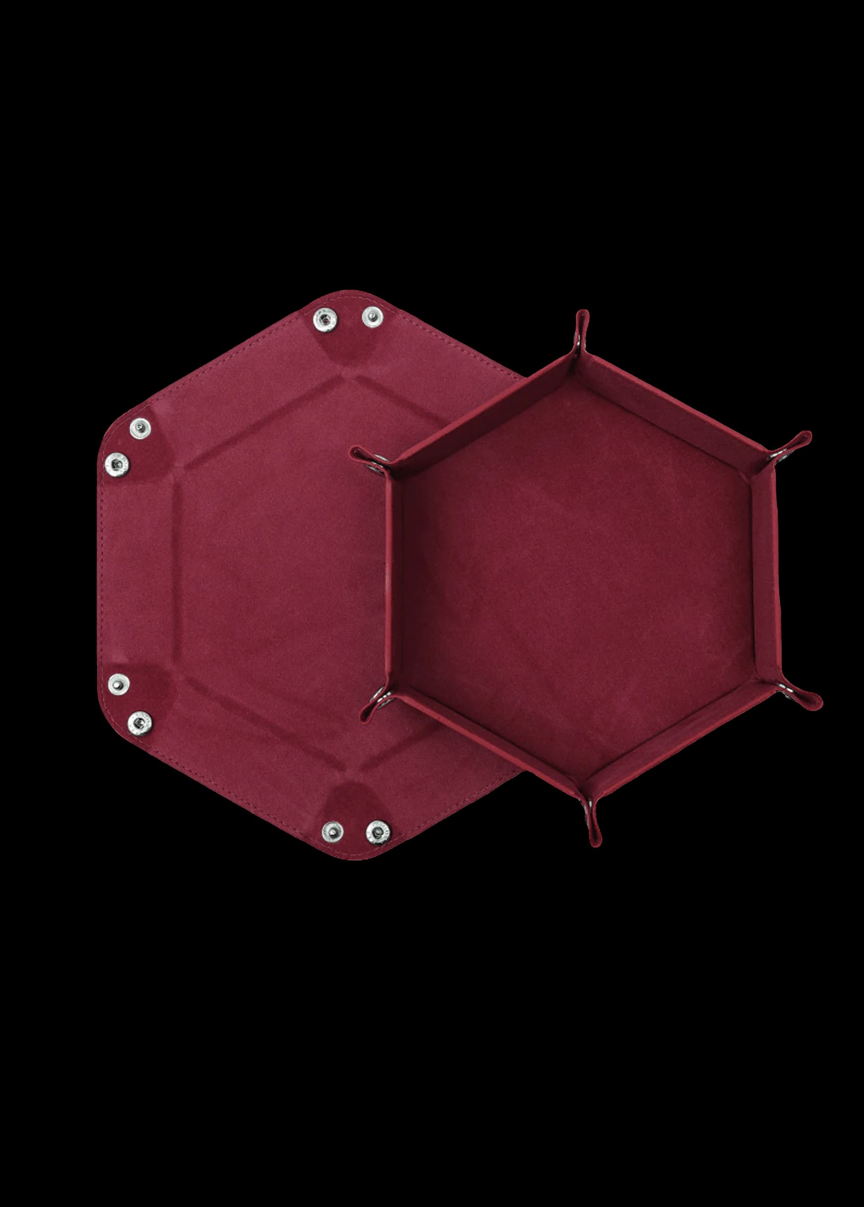 Würfelteller Hexagon faltbar – PU Leder & Samt Würfeltablett für Rollen- & Brettspiele – Faltbares Sechseck Würfel-Tablett (Weinrot)