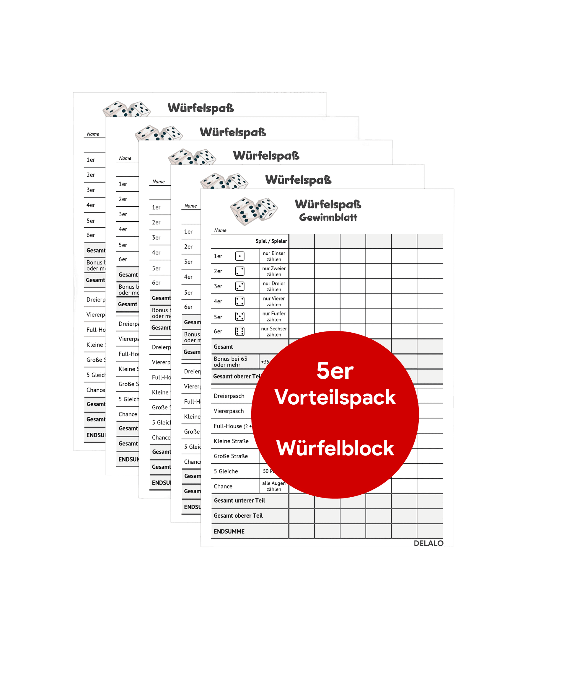 Würfelblock im 5er-Set, A6 oder A5 – je 50 Seiten – A6